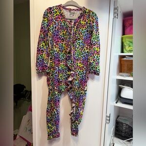 Girls' Multicolor Leopard Ruffle One-Piece Pajamas